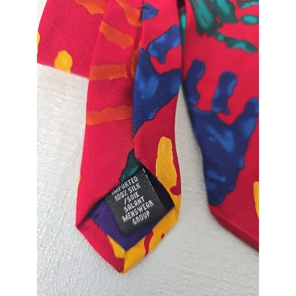 Vintage Red Save The Children 'Lend A Hand' 100% Silk Handprint Neck Tie Rare